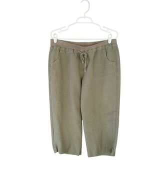 Sandro Light Brown Mid Rise Wide Legged Linen Blend Capri Pants Large